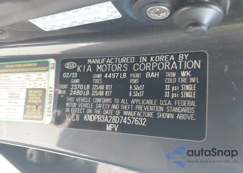 2013 Kia Sportage Lx z USA, uszkodzony, nr VIN KNDPB3A28D7457632